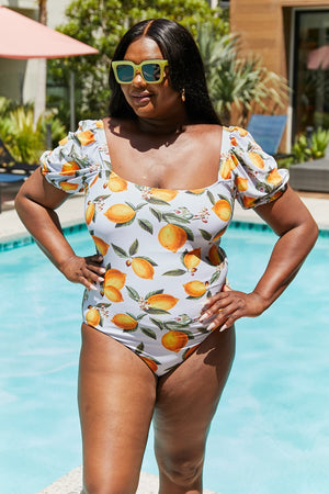 Marina West Swim Salty Air Puff Sleeve One-Piece in Citrus Orange-Teresa's Fashionista LLC
