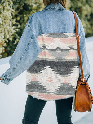 Collared Neck Dropped Shoulder Denim Jacket-Teresa's Fashionista LLC