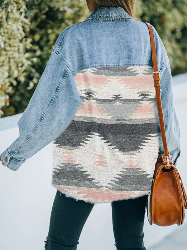 Collared Neck Dropped Shoulder Denim Jacket-Teresa's Fashionista LLC