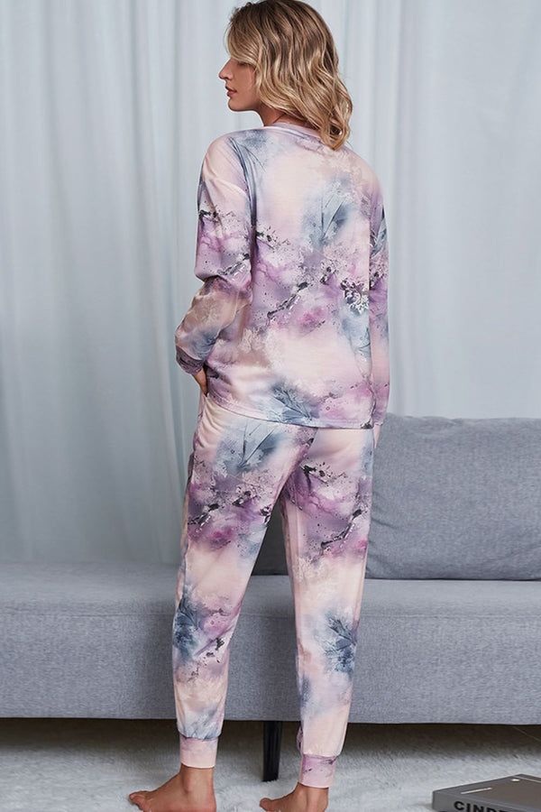 Tie-Dye Crewneck Top and Drawstring Waist Joggers Lounge Set-Teresa's Fashionista LLC