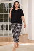 V-Neck Tee and Plaid Cropped Pants Lounge Set-Teresa's Fashionista LLC