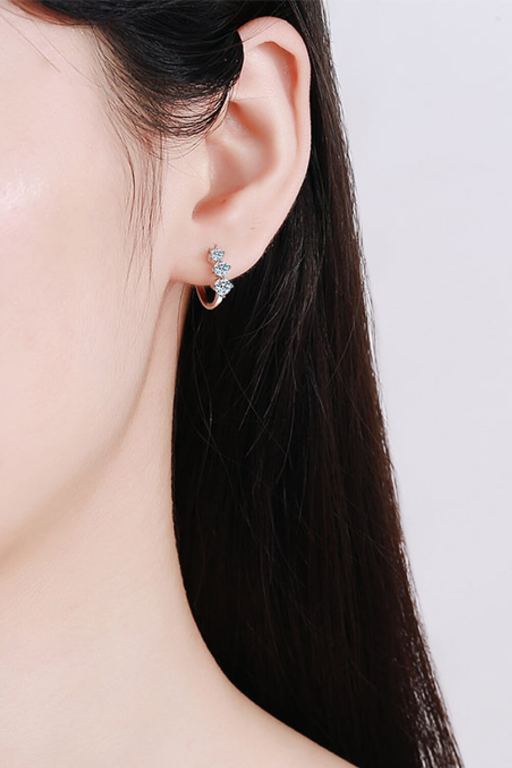 Sterling Silver Moissanite Huggie Earrings-Teresa's Fashionista LLC