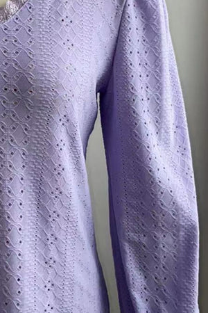 Eyelet V-Neck Flounce Sleeve Blouse-Teresa's Fashionista LLC