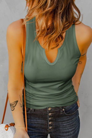 Notched Neck Ribbed Tank Top-Teresa's Fashionista LLC