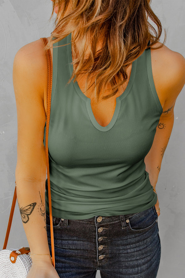 Notched Neck Ribbed Tank Top-Teresa's Fashionista LLC