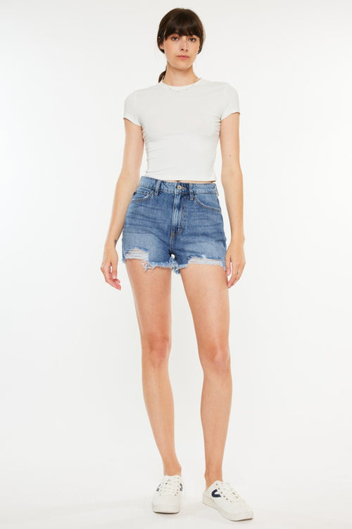 Kancan Distressed Raw Hem High Waist Denim Shorts-Teresa's Fashionista LLC