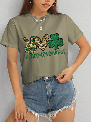 PEACE LOVE IRISH Round Neck Short Sleeve T-Shirt-Teresa's Fashionista LLC