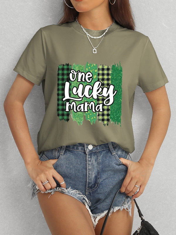 ONE LUCKY MAMA Round Neck T-Shirt-Teresa's Fashionista LLC
