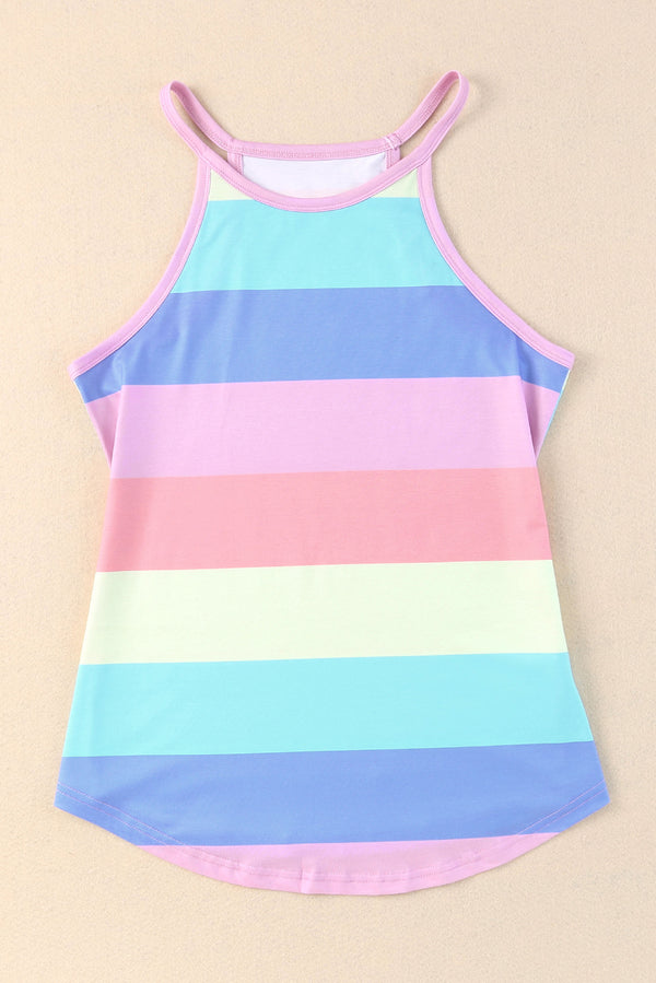 Striped Curved Hem Tank-Teresa's Fashionista LLC