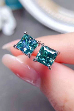 2 Carat Square Moissanite Four-Prong Earrings-Teresa's Fashionista LLC