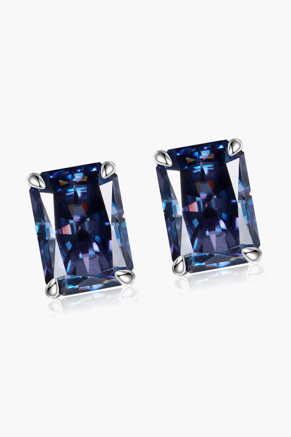 2 Carat Rectangle Moissanite 4-Prong Stud Earrings-Teresa's Fashionista LLC