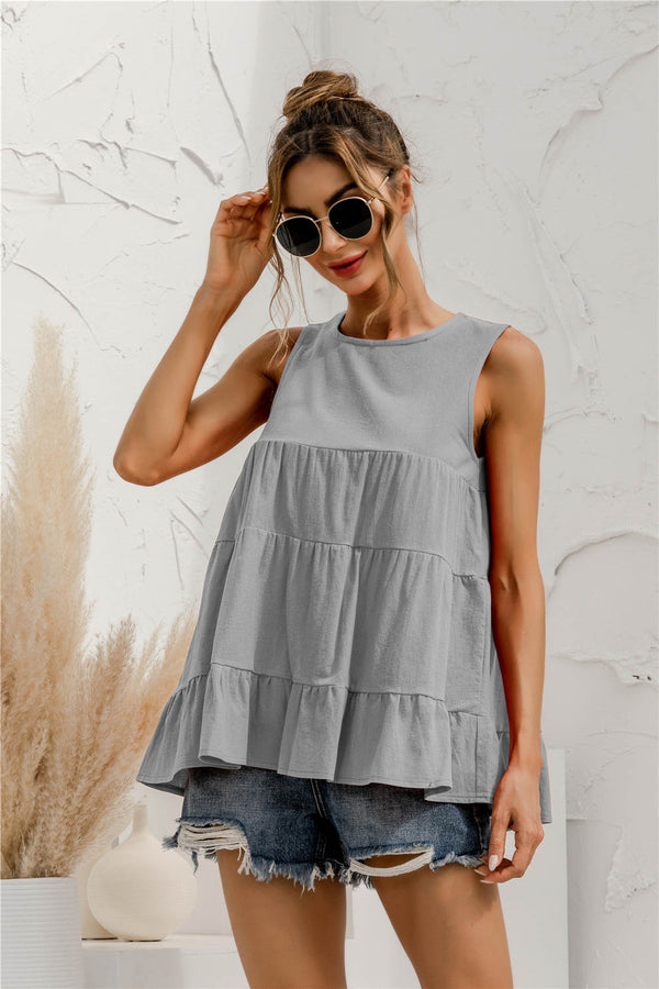 Round Neck Tiered Tank-Teresa's Fashionista LLC