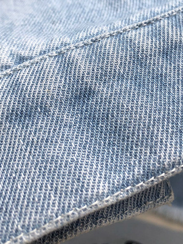 Raw Hem Collared Neck Long Sleeve Denim Jacket-Teresa's Fashionista LLC