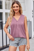 V-Neck Curved Hem Satin Tank-Teresa's Fashionista LLC