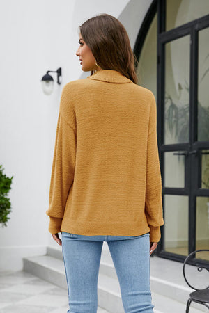 Mock Neck Dropped Shoulder Long Sleeve Sweater-Teresa's Fashionista LLC