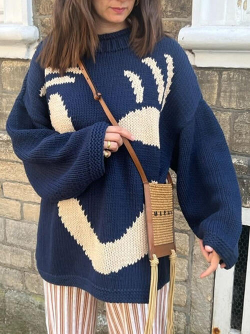 Contrast Drop Shoulder Long Sleeve Sweater-Teresa&#39;s Fashionista LLC