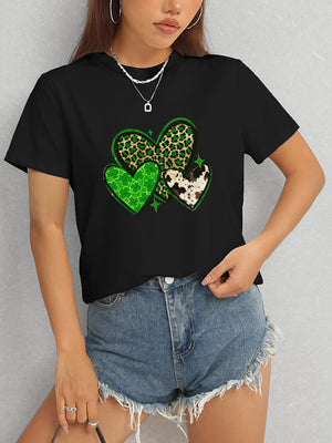 Heart Round Neck Short Sleeve T-Shirt-Teresa's Fashionista LLC
