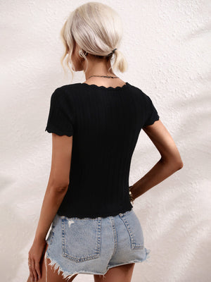 Scalloped Hem Square Neck Knit Top-Teresa's Fashionista LLC