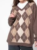 Geometric V-Neck Long Sleeve Sweater-Teresa's Fashionista LLC