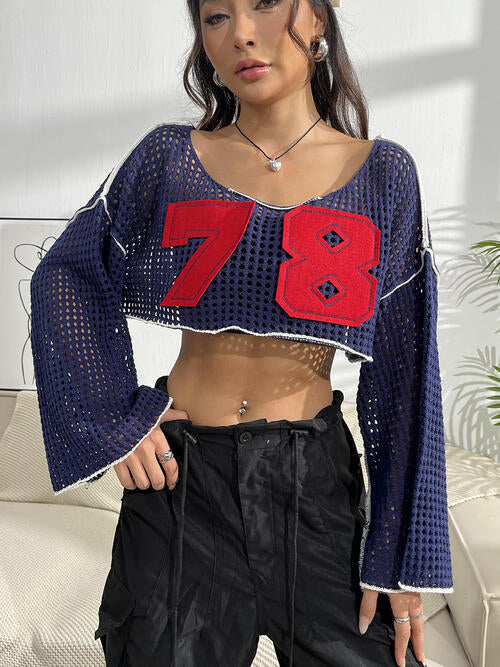 Contrast Patches Long Sleeve Cropped Knit Top-Teresa's Fashionista LLC