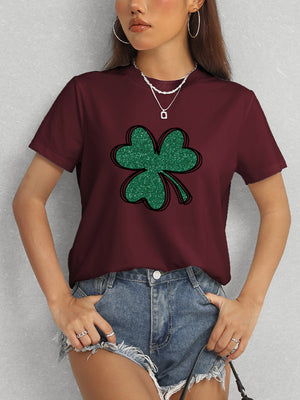 Lucky Clover Round Neck T-Shirt-Teresa's Fashionista LLC