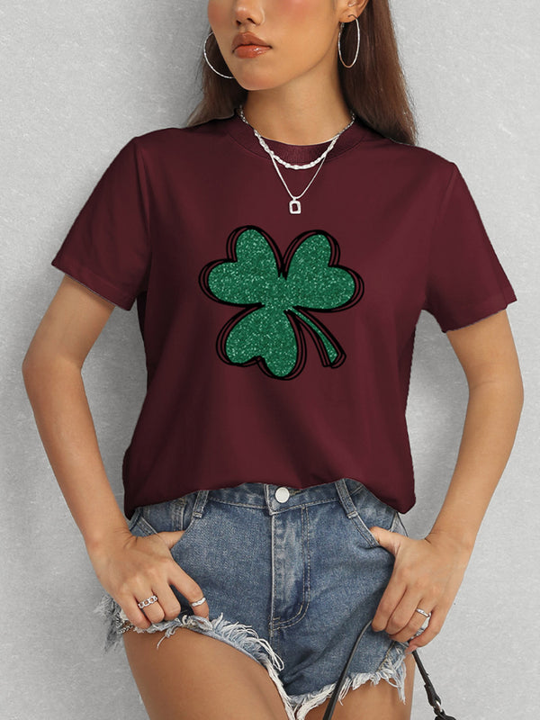 Lucky Clover Round Neck T-Shirt-Teresa's Fashionista LLC
