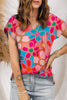 High-Low V-Neck Short Sleeve Blouse-Teresa's Fashionista LLC
