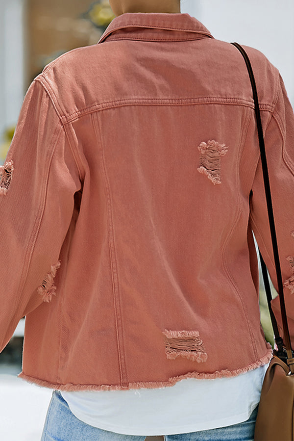 Distressed Raw Hem Denim Jacket-Teresa's Fashionista LLC