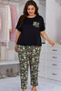 Plus Size Contrast Round Neck Tee and Floral Pants Lounge Set-Teresa's Fashionista LLC