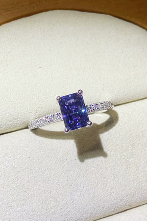 1 Carat Moissanite 925 Sterling Silver Rectangle Ring in Blue-Teresa's Fashionista LLC