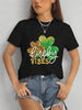 LUCKY VIBES Round Neck Short Sleeve T-Shirt-Teresa's Fashionista LLC
