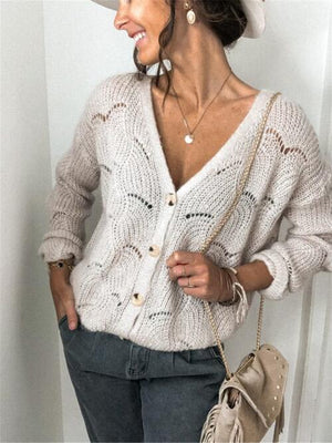Openwork Button Up Long Sleeve Cardigan-Teresa's Fashionista LLC