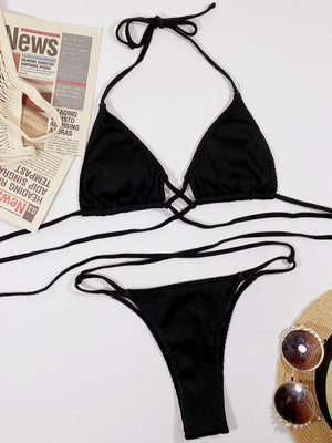 Halter Neck Crisscross Ribbed Bikini Set-Teresa's Fashionista LLC