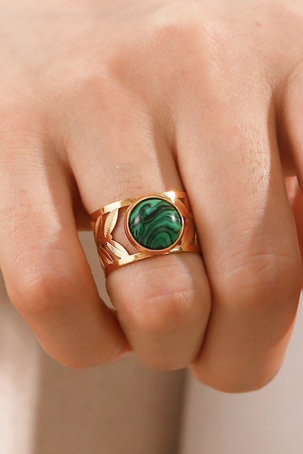 18k Gold Plated Malachite Leaf Ring-Teresa's Fashionista LLC