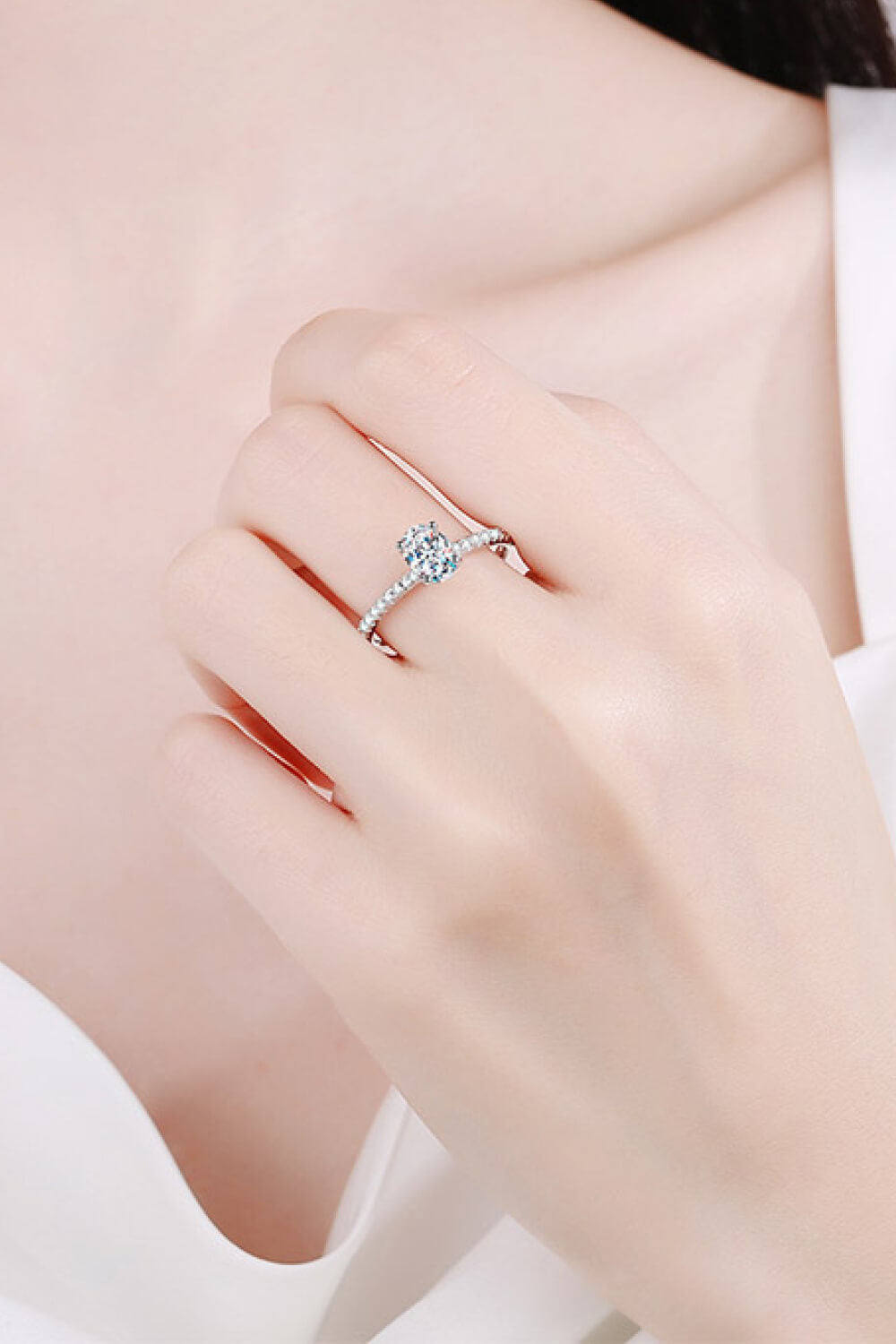 925 Sterling Silver Inlaid 1 Carat Moissanite Ring-Teresa's Fashionista LLC