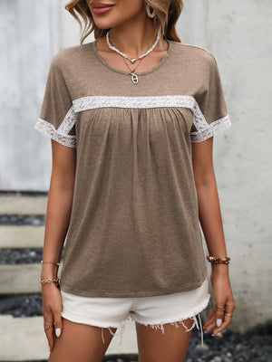 Contrast Round Neck Short Sleeve Tee-Teresa's Fashionista LLC