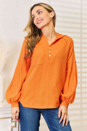 Basic Bae Side Slit Buttoned Waffle Knit Hoodie-Teresa's Fashionista LLC