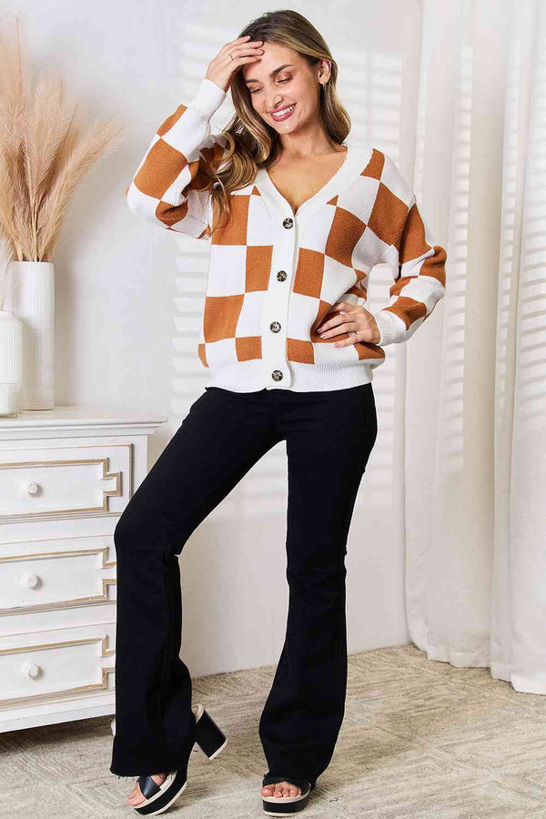 Double Take Button-Up V-Neck Dropped Shoulder Cardigan-Teresa's Fashionista LLC
