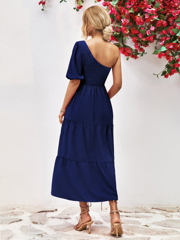 Smocked One-Shoulder Midi Dress-Teresa's Fashionista LLC