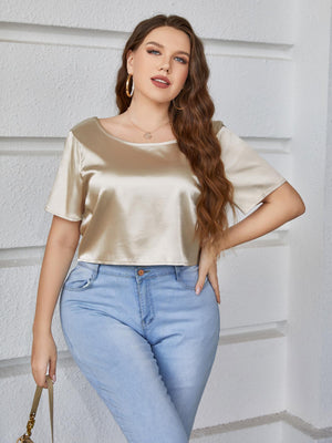Plus Size Short Sleeve Tie Back Blouse-Teresa's Fashionista LLC