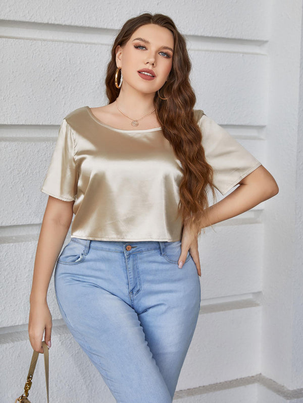Plus Size Short Sleeve Tie Back Blouse-Teresa's Fashionista LLC