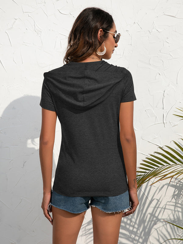 Half-Zip Short Sleeve Hooded Top-Teresa's Fashionista LLC