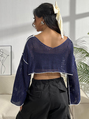 Contrast Patches Long Sleeve Cropped Knit Top-Teresa's Fashionista LLC