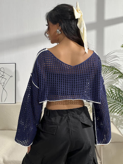 Contrast Patches Long Sleeve Cropped Knit Top-Teresa's Fashionista LLC