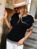 Contrast Round Neck Short Sleeve Knit Top-Teresa's Fashionista LLC