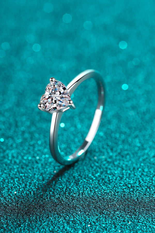 925 Sterling Silver Heart-Shaped Moissanite Solitaire Ring-Teresa's Fashionista LLC