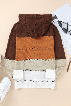 Zip-Up Raglan Sleeve Openwork Hooded Cardigan-Teresa's Fashionista LLC