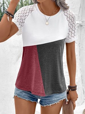 Color Block Raglan Sleeve Round Neck Tee-Teresa's Fashionista LLC
