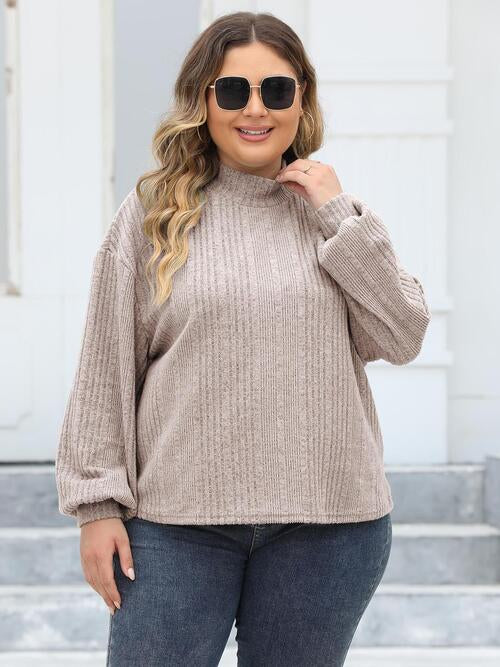 Plus Size Mock Neck Long Sleeve Knit Top-Teresa's Fashionista LLC