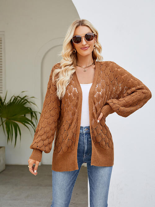 Openwork Open Front Lantern Sleeve Cardigan-Teresa's Fashionista LLC